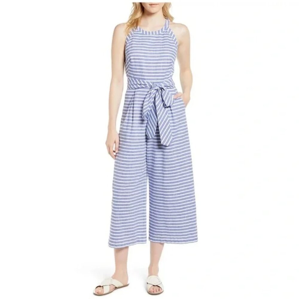1901 Halter Neck Stripe Crop Jumpsuit